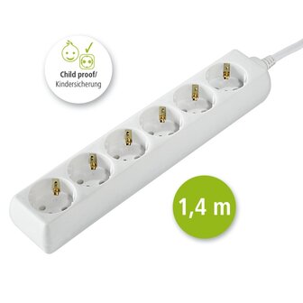 Hama Distribution Panel 6 Sockets Child-proof 1.4 M White