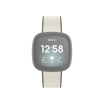 Hama Polsband Voor Fitbit Versa 3/Sense Horlogebandje Van Leer En Silic. Wit