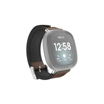 Hama Polsband Voor Fitbit Versa 3/Sense Horlogebandje Van Leer En Silic. Bruin