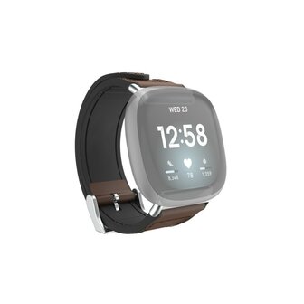 Hama Polsband Voor Fitbit Versa 3/Sense Horlogebandje Van Leer En Silic. Bruin