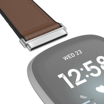 Hama Polsband Voor Fitbit Versa 3/Sense Horlogebandje Van Leer En Silic. Bruin