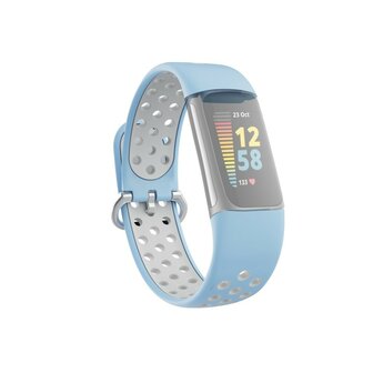 Hama Sportpolsband Voor Fitbit Charge 5 Ademend Horlogebandje L.blauw/grijs