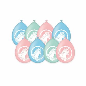 Party Ballonnen Paarden 8 Stuks Pastel Roze/Blauw/Groen