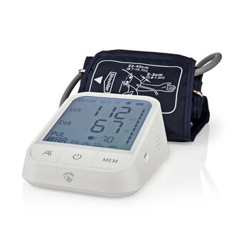 Nedis BTHBP10WT Smartlife Bloeddrukmeter Arm Bluetooth&reg; Lcd-scherm 22 - 42 Cm Aanduiding Van Stil Houden / Detectie Van Onregelmatige Hartslag / Detectie Voor Het Dragen Van Armband Wit