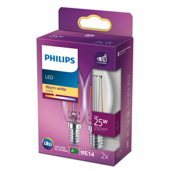 Philips Classic LED Kaarslamp 25W E14 Warm Wit 2 Stuks