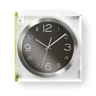 Nedis CLWA010MT30BK Ronde Wandklok Diameter 30 Cm Zwart &amp; Roestvrijstaal