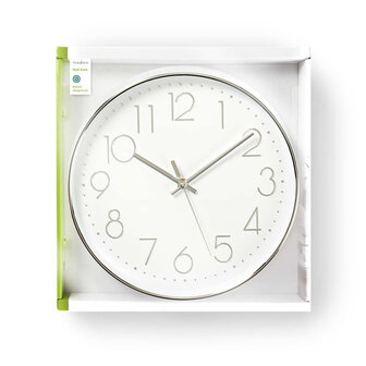 Nedis CLWA015PC30SR Ronde Wandklok Diameter 30 Cm Wit &amp; Zilver