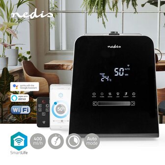 Nedis HUMI150BKW Smartlife Luchtbevochtiger 30 W Met Koele En Warme Mist 5.5 L Hygrometer Timer Afstandsbediening Nachtstand Zwart