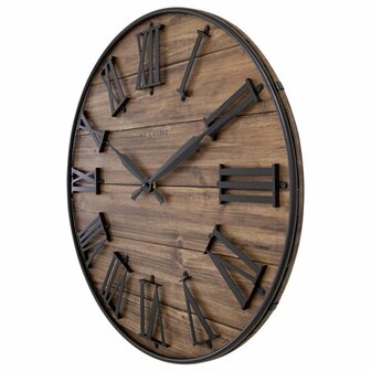 NeXtime NE-3278BR Grote Wandklok Manchester 50 cm Hout/Zwart Metaal