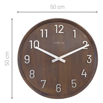 NeXtime NE-3284BR Grote Wandklok - 50cm- Stille Klok - Walnoot Hout - &quot;Precious&quot;