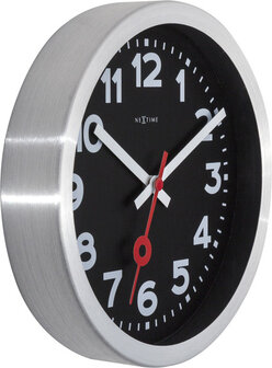 NeXtime NE-3998ARZW Wandklok &#039;Station&#039; &Oslash;19 Cm, Geborsteld Aluminium Zwart