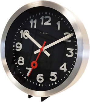 NeXtime NE-3998ARZW Wandklok &#039;Station&#039; &Oslash;19 Cm, Geborsteld Aluminium Zwart