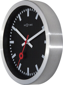 NeXtime NE-3998STZW Wandklok &#039;Station&#039; &Oslash;19 Cm, Geborsteld Aluminium Zwart