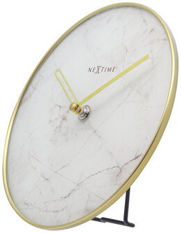 NeXtime NE-5222WI - Tafelklok - &Oslash; 20 Cm - Glas / Metaal - Wit - &#039;Marble&#039;