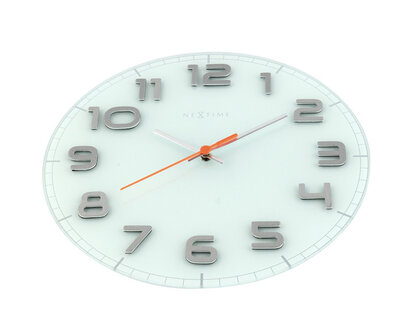 NeXtime NE-8817WI Wandklok Dia. 30 X 3.5 Cm, Glass, White, &#039;Classy Round&#039;