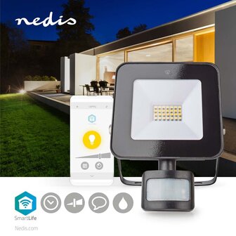 Nedis WIFILOFS20FBK Smartlife Schijnwerper Bewegingssensor 1500 Lm Wi-fi 20 W Dimbaar Wit 3000 - 6500 K Aluminium Android&trade; / Ios