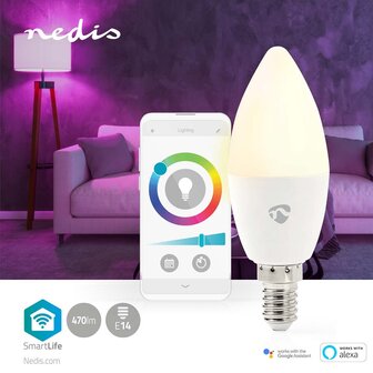 Nedis WIFILRC10E14 Smartlife Multicolour Lamp Wi-fi E14 470 Lm 4.9 W Rgb / Warm To Cool White Android&trade; / Ios Kaars