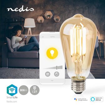 Nedis WIFILRF10ST64 Smartlife Led Filamentlamp Wi-fi E27 806 Lm 7 W Warm Wit Glas Android&trade; / Ios St64