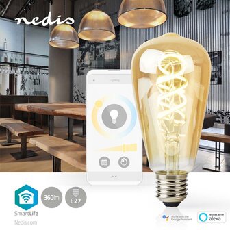 Nedis WIFILRT10ST64 Smartlife Led Filamentlamp Wi-fi E27 360 Lm 4.9 W Warm To Cool White 1800 - 6500 K Glas Android&trade; / Ios St64