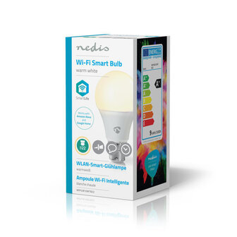 Nedis WIFILW12WTB22 Smartlife Led Bulb Wi-fi B22 800 Lm 9 W Warm Wit 2700 K Energieklasse: A+ Android&trade; &amp; Ios A60