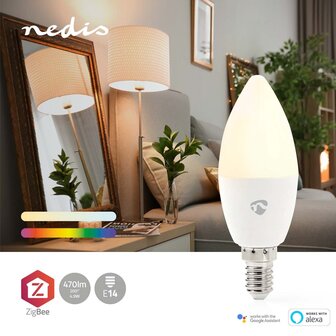 Nedis ZBLC10E14 Smartlife Multicolour Lamp Zigbee 3.0 E14 470 Lm 4.9 W Rgb / Warm Tot Koel Wit 2200 - 6500 K Android&trade; / Ios Kaars 1 Stuks