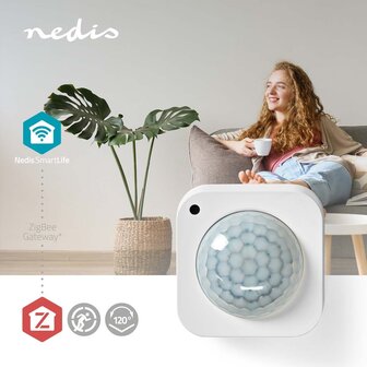 Nedis ZBSM20WT Smartlife Bewegingssensor Zigbee 3.0 Batterij Gevoed / Usb Gevoed Detectiehoek: 100 &deg; Detectiebereik: 7 M Max. Batterijduur: 24 Maanden Wit