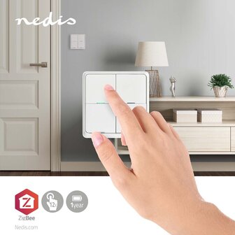 Nedis ZBWS40WT Smartlife Wandschakelaar Zigbee 3.0 Muurmontage Android&trade; / Ios Kunststof Wit