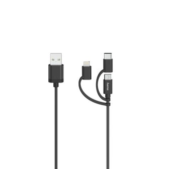 Hama Micro-USB-kabel 3in1 Incl. Adapt. Naar USB-C &amp; Lightning USB 2.0 0,75 M