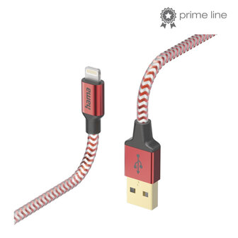 Hama Oplaadkabel Reflective USB- A - Lightning 1,5 M Nylon Rood