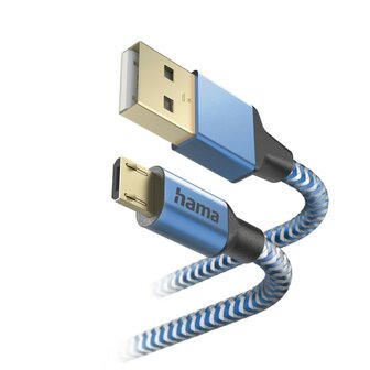 Hama Oplaadkabel Reflective USB-A - Micro-USB 1,5 M Nylon Blauw