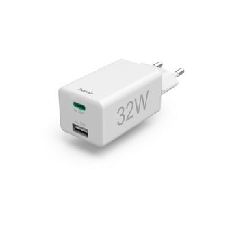 Hama Snellader 1x USB-C 1x USB-A PD/Qualcomm&reg; Mini-oplader 32W WS