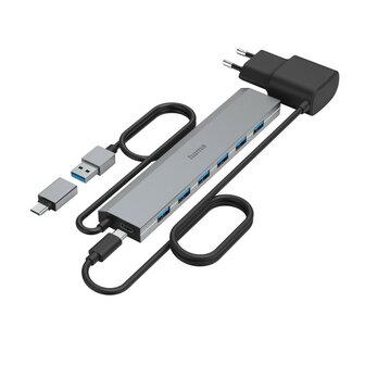 Hama USB-hub 7-poorts USB 3.2 Gen1 5 Gbit/s Inc. USB-C-adapter En Netadapter