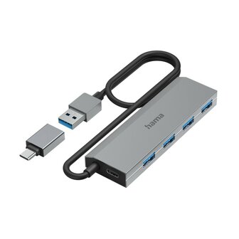 Hama USB-hub 4-poorts USB 3.2 Gen1 5 Gbit/s Inc. USB-C-adapter En Netadapter