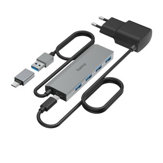 Hama USB-hub 4-poorts USB 3.2 Gen1 5 Gbit/s Inc. USB-C-adapter En Netadapter