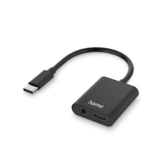 Hama 2in1 Audio-/oplaadadapter USB-C - USB-C En 3,5-mm-jack Audio Zwart