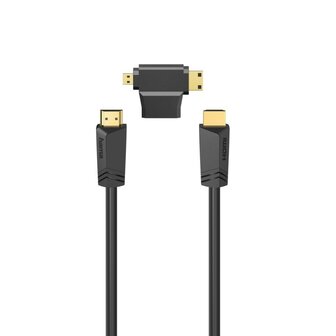 Hama High-speed HDMI&trade;-kabel Conn. - Stek. Ethernet 1,5 M + HDMI&trade;-adapter