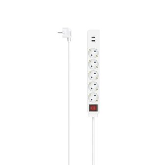 Hama Stekkerdoos 5-voudig USB-A 17W Schakelaar 1,4 M Wit