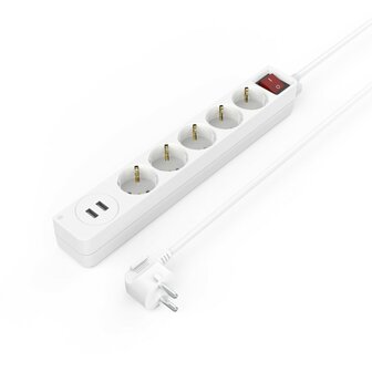 Hama Stekkerdoos 5-voudig USB-A 17W Schakelaar 1,4 M Wit