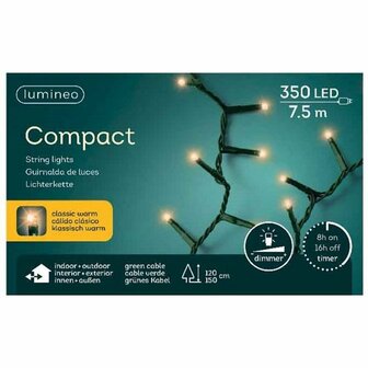 Lumineo Compact Kerstverlichting Binnen/Buiten 7.5M Groen 350 LEDs Klassiek Warm Dimmer Timer