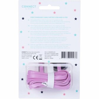 Kangaro K-58191006 Dresz 2in1 Micro-USB Laadkabel + Pin Lippen Roze