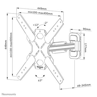 Neomounts WL40S-840BL14 Full Motion Wandsteun voor Schermen tot 65 Inch Zwart