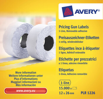 Avery AV-PLR1226 Prijstangetiketten Non-permanent 26x12mm Wit 10 Rol In Doos