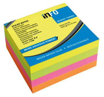 Info Notes IN-5654-39-PN Powernotes 75x75mm Ass. Briljant Blok A 320 Vel.