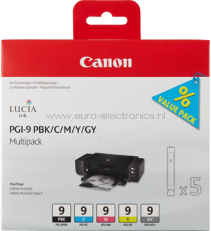 Canon PGI-9 Multipack PBK, C, M, Y, GY zwart en kleur