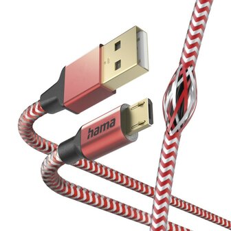 Hama Oplaadkabel Reflective USB-A - Micro-USB 1,5 M Nylon Rood