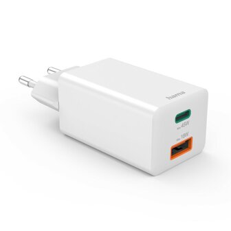 Hama Snellader 1x USB-C PD 1x USB-A QC Mini-oplader 45 W Wit