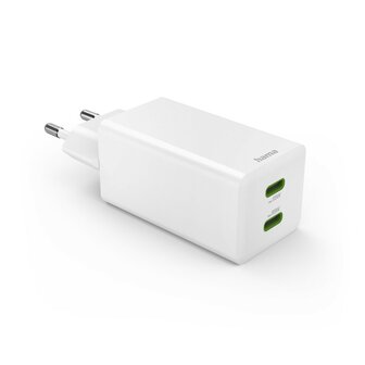 Hama Snellader GaN 2x USB-C PD/Qualcomm&reg; Mini-oplader 65 W Wit