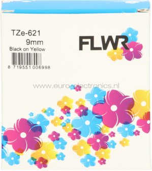 FLWR Brother TZE-621 zwart op geel breedte 9 mm