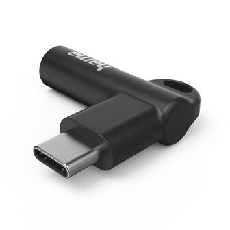 Hama Aux-Adapter USB C&ndash;3.5 mm Jack Aansluiting 90&deg; Hoekstekker Zwart