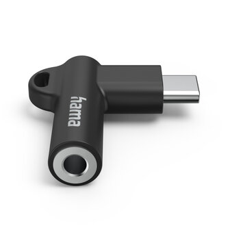 Hama Aux-Adapter USB C&ndash;3.5 mm Jack Aansluiting 90&deg; Hoekstekker Zwart